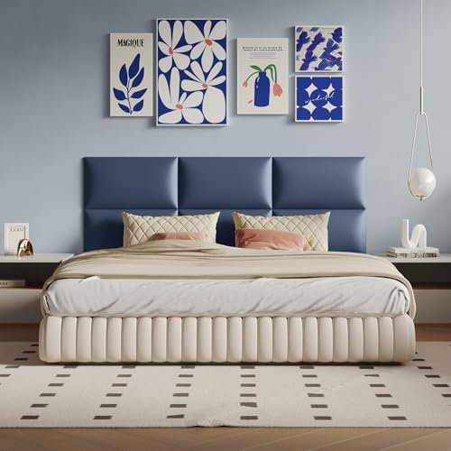 Blue Faux Leather Wall-Mounted Panels, 9-Pack, 24x12 Inches, DIY Soundproof Padding for Bedrooms, Impact-Resistant and Noise-Free Decorative Wall Panels, Easy Installation for Modern Home Décor