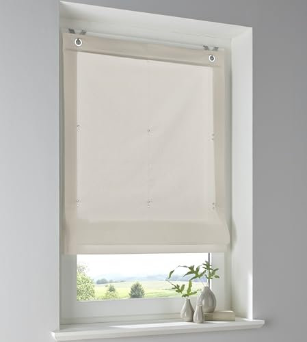 Tenda a pacchetto in 100% cotone naturale, opaca, montaggio senza foratura, con ganci per finestra, larghezza 60 x altezza 140 cm