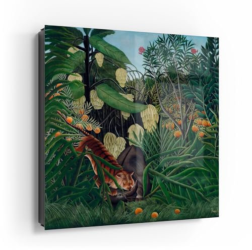 DEQOART Schlüsselkasten schwarz | 30x30 cm | Motiv Tigerspiel im Dschungel | Glas & Metall Schlüssel-Box | Schlüsselschrank mit 50 Haken + 2 Magnete | Moderne Box magnetisch & beschreibbar