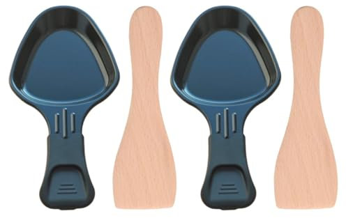 SOS Accessoire Lot de 2 coupelles à raclette et 2 pelles en bois pour Poêlon, spatule raclette Raclette, gril, Wok AS306001, AS306003 TEFAL