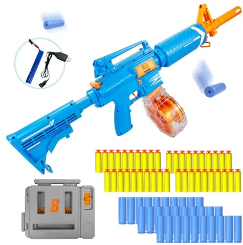 Spielzeugpistole, Spielzeug Waffen, Elektrische Pistole, M16 Toy Gun - Blue | 2 Modi Elektrischer & Manueller, Rotierender Trommel, Spielzeug Pistole für Erwachsene Kinder, Electric Blaster Gun
