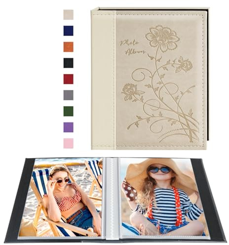 Artmag Photo Album 5x7 Clear Pages Pockets Leather Cover Slip Slide in Photo Album Book Holds 50 Vertical 5x7 Photos Picture Book for Wedding Family (Beige)