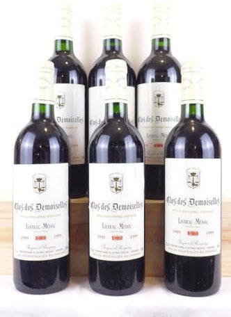 lot de 6 bouteilles listrac clos des demoiselles rouge 1999 - bordeaux
