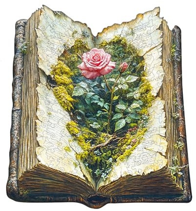 Jigfoxy Wooden Jigsaw Puzzles for Adults, Flowers in the Book Wooden Puzzle 265pcs, Unique Shape Wood Puzzles, for Family Friend with wooden box(13.4 * 12.2in)