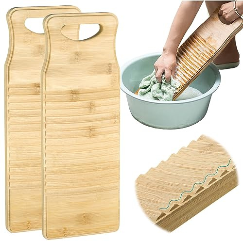 2 lavabi in bambù naturale per bucato, lavabi in bambù spesso, antiscivolo, lavabi per piccoli lavori di lavaggio, design da appendere, pratici strumenti per la casa, decorazione vintage