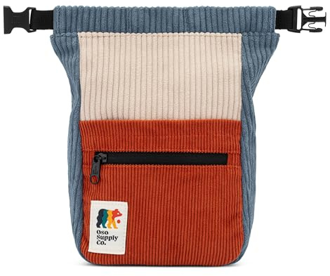 OSO Supply Co - Retro Cord-Bouldereimer, große Größe, freistehender Kreidebeutel zum Klettern, magnetischer Roll-Down-Verschluss, doppelte Bürstenschlaufen, Reißverschlusstaschen und Beutel (Blau