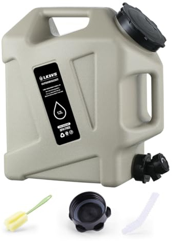 Starnearby Bidon d'eau avec Robinet, Réservoir d'eau Potable, Jerrican Eau Camping, Conteneur d'eau sans BPA pour Camping, Randonnée, Barbecue, Pêche, Véhicule (12L Gris)