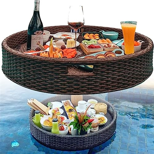 Rattan gewebtes schwimmendes Serviertablett für Pool und Außenbereich, langlebiger Getränkehalter zum Schwimmen und Camping