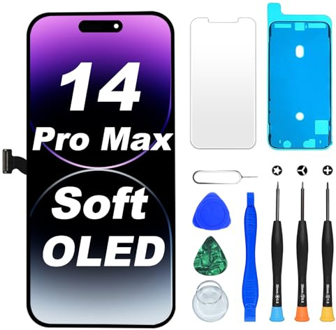 DIGI4U Soft OLED für iPhone 14 Pro Max Display, 6.7 Zoll Bildschirm Ersatz Truetone FHD COP Display Digitizer Assembly mit Reparaturwerkzeug, Displayschutz und wasserfestem Kleber