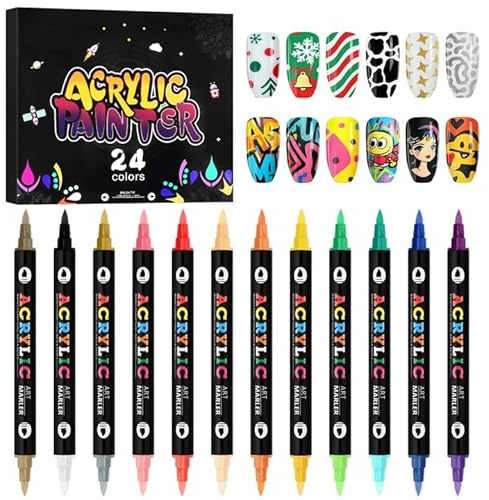 Kalolary 12 Farben 3D Nagelkunststift Set, Nagelspitze Nail Art Pen, Graffiti-Punktierungsstift Pinsel für DIY Nagelkunst, Schönheit, Schmuck, Maniküre Werkzeuge (Bunt J)