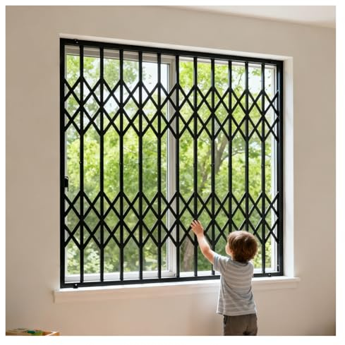 Abschließbares Fenstergeländer for den Außenbereich, Sicherheitsgitter for Fenster verhindern Einbrüche, individuelle Breite/Höhe, einfache Montage(W60xH140cm/24x55in)