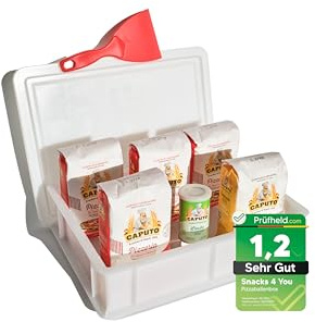 Snacks 4 You - Pizza Starter-Set | Pizzaballenbox mit Deckel 40x30cm, H 10cm + 4x Caputo Pizzeria Mehl + Caputo Semola + Trockenhefe + Pizzaspachtel + Rezept-Karte (Pizza Starter-Set)
