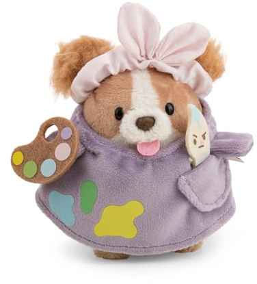 NICI mymochi Brushy the Spaniel, 8.5 x 6.5 x 10 cm, 8 cm, Brown - 62905 | With paintbrush and painter's costume, stuffed animal in kawaii design, soft and cuddly for children and adults, gift box