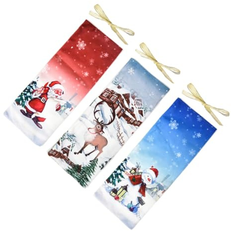 FONDOTIN 3Pcs Christmas Wine Bottle Covers Set Xmas Red Wine Bottle Decor with Santa Snowman Reindeer Designs – Festive Bag for Holiday Party Decorations