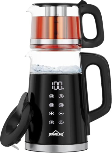 HOMELUX Glas Wasserkocher 1,7L + 1L, 2200W Teekocher mit Warmhaltefunktion | Electric Kettle mit Teetrichter, 360° Basis, BPA frei, Trockengehschutz, Auto-Off, Edelstahl Mit Wärmespeicherfunktion