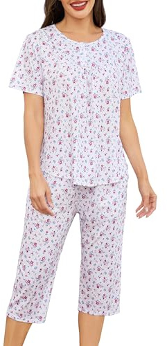 Sopesil Women's Pyjamas Shorts Sets Ladies Pyjamas Printed Short Sleeve Womens Pjs Sets 3/4 Pants With Pockets Sleepwear Soft Lounge Wear S-XXL