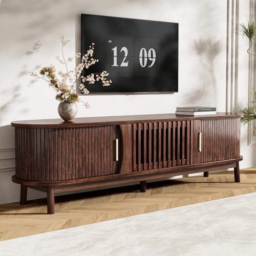 OLIVIBED TV Stand Cabinet 165CM, Entertainment Center with 2 Sliding Doors, Rustic TV Unit for 55 inch TVs with Storage, TV Cabinetfor Living Room, Bedroom, Home Office, Dark Wood