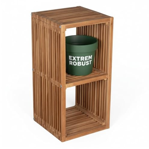 MR. DEKO Outdoor Regal wetterfest 80x40cm 2 Fächer Gartenregal Teak klein | Gartenablage Balkon Holz