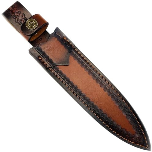 Luxylei Funda De Cuero De Vaca para Cuchillo, Funda Recta para Cuchillo De Exterior, Fundas De Cuero De Vaca Talladas a Mano con Presilla para Cinturón para Cocina.