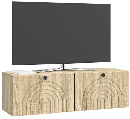 vidaXL Wandmontierter TV-Schrank Sonoma-Eiche 98 x 31 x 30 cm, Modernes Wohnzimmer Lager, rechteckiges Design, Wandregal, praktische Medieneinheit, viele Entertainment Plätze