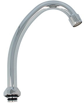 tecuro HU-Auslauf für Stand- und Wandarmaturen Edelstahl verchromt - 200 mm, mit konisch dichtender 3/4 Zoll ÜWM, Mischdüse M22 x1, Durchflussklasse A
