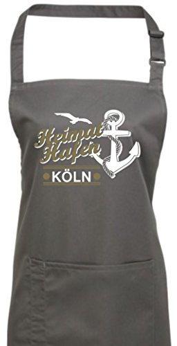 Shirtinstyle Kochschürze, Heimathafen Anker Möwe Köln, Latzschürze, Schürze, Grillschürze, Heimat, Ort, Familie, Urlaub, Strand, Farbe Darkgrey