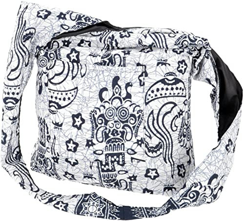 GURU SHOP Sadhu Bag, Schulterbeutel, Hippie Tasche - Weiß, Unisex - Erwachsene, Synthetisch, 30x32x10 cm