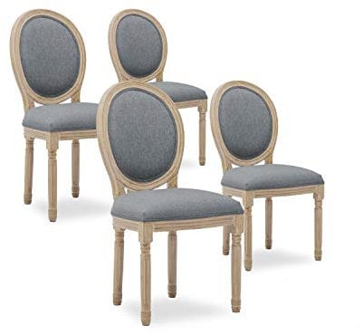 INTENSE DECO Lot de 4 chaises médaillon Louis XVI Tissu Gris