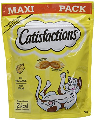 CATISFACTIONS Friandises pour Chat et Chaton au Délicieux Fromage - Lot de 4 Sachets MAXI 180g - Croquantes à l'Extérieur Tendres à l'Intérieur - Idéal pour Partager un Moment de Complicité