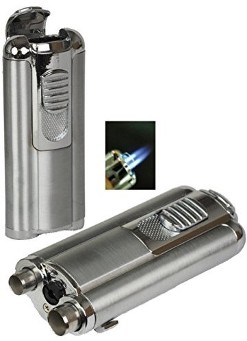 Tycoon Oscar Doppel-Jet Zigarren Feuerzeug Chrom-Satin Zigarrenbohrer inkl. Lifestyle-Ambiente Tastingbogen