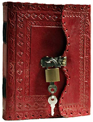 TUZECH Leather Journal Large Writing Notebook Handmade Leather Bound Vintage Journal For Women and Men with Lock And Key Gift For Art Sketchbook, Travel Diary And Notebooks To Write In(7 by 5 Inches)