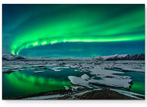 Paul Sinus Art Leinwandbilder | Bilder Leinwand 120x80cm spektakuläres Polarlicht über Jokulsarlon Island