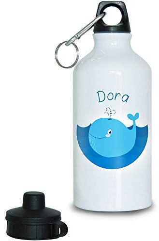 Eurofoto Trinkflasche mit Namen Dora und Motiv mit Blau-Wal für Mädchen | Motiv-Trinkflasche | Kinder-Aluflasche