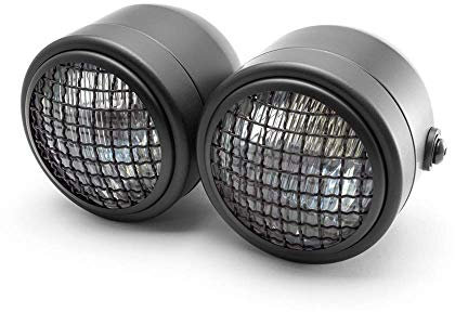 Alchemy Parts Motorrad Scheinwerfer mit Netz Gitter Schwarz Dual Halogen 35W Dominator Warrior Bandit Trike