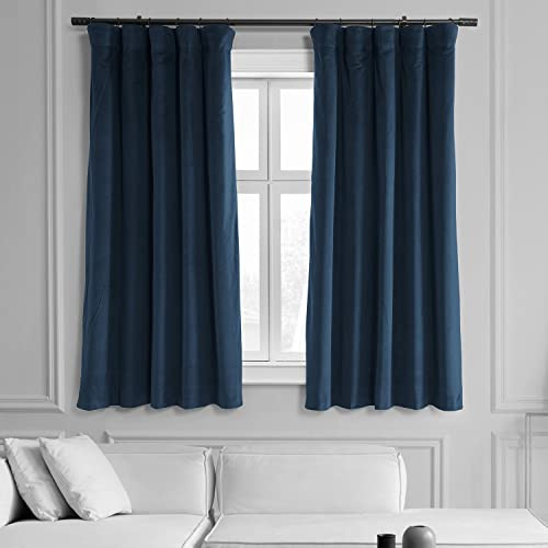 HPD Half Price Drapes Signature Velvet 63 Inch Long (1 Panel) 4-Pass Hotel Lined Window Thermal Blackout Curtains for Bedroom, Living Room, 50W x 63L, Midnight Blue, 50 W x 63 L (Pack of 1)