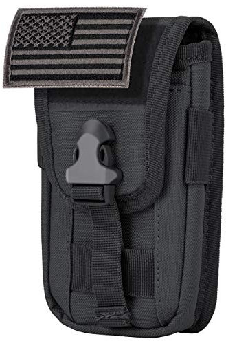 IronSeals Taktische Handy-Holster-Tasche, taktische Smartphone-Taschen, EDC Handyhülle, Molle-Gadet-Tasche, MOLLE-Befestigung, Hüfttasche für 11.9 cm - 16.5 cm, mit Rüstung auf mit US-Flagge Patch