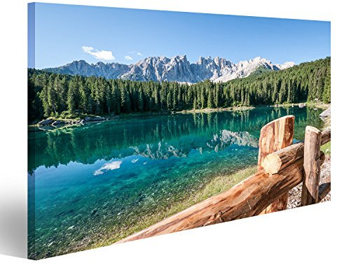 Bild auf Leinwand Karersee in Italien - im Hintergrund die Dolomiten Wandbild Poster Leinwandbild