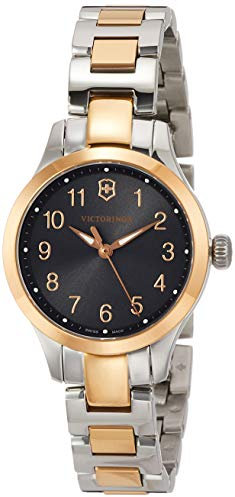 Victorinox Damen Armbanduhr Alliance XS Ø 28 mm, Swiss Made, Analog Quarz, Wasserdicht bis 100 m, Saphirglas, Edelstahl-Armband, Dunkelgrau/Silber/Roségold