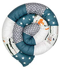 ULLENBOOM ® Baby Kuschelschlange 300x13 cm Waldtiere Petrol (Made in EU) - Kuschelschnecke in vielen Farben und Größen, Bezug: 100% ÖkoTex Baumwolle, Nackenrolle,
