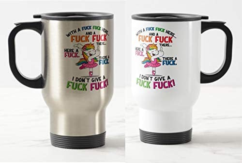 Travel Mug Unicorn Coffee Mug with A Fuck Fuck Here (Silver)