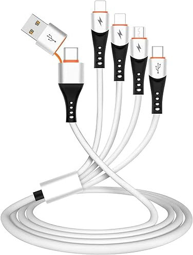3A/1.2M Multi Charger Cable 6 in 1 Fast Charging Cord Lead with USB A/USB-C to 2 iP Micro USB Type C Connector Port for iP, Samsung Galaxy, Google Pixel, Huawei, LG V50