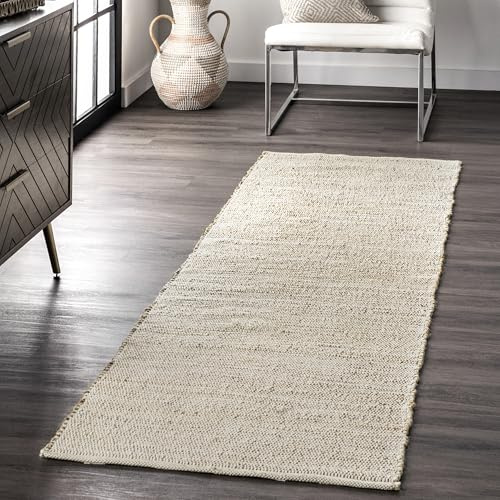 nuLOOM 2'6 x 6' Elfriede Jute & Cotton Hand Woven Area Rug, Natural, Solid Rustic Farmhouse Style, Weaved Design, Natural Fiber, For Bedroom, Living Room, Dining Room, Hallway, Office, Entryway