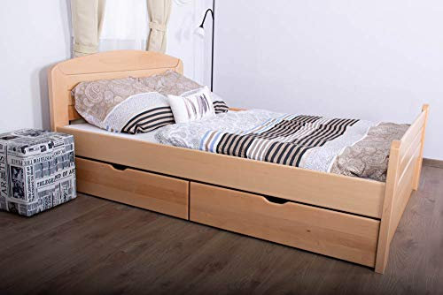 Doppelbett Easy Premium Line K7 inkl. 2 Schubladen und 1 Abdeckblende, 160 x 200 cm Buche Vollholz massiv Natur
