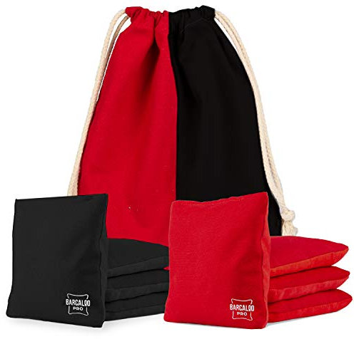 Barcaloo Pro Cornhole Bags - Set mit 8 Verordnung, Allwetter, zweiseitiger Sitzsack für professionelles Maislochspiel - 4 rot & 4 schwarz