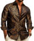 Barry.Wang Men Dress Shirts Paisley Silk Long Sleeve Button Big and Tall Down Shirt Fashion Leisure Wedding Party Prom Gold S-3XL