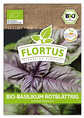 FLORTUS BIO Basilikum rotblättrig | Kräutersamen | Basilikumsamen | Bio Saatgut aus Pflanzensamen | Samen zur Anzucht für Garten, Balkon, Küche & Fensterbank