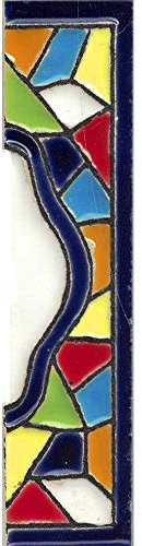 Toro del Oro - House Number - Number for House, Glazed Ceramic, Hand Painted Spanish Technique Cuerda Seca, Names and Addresses, Mosaic Pattern 5,5 x 10,5 cm