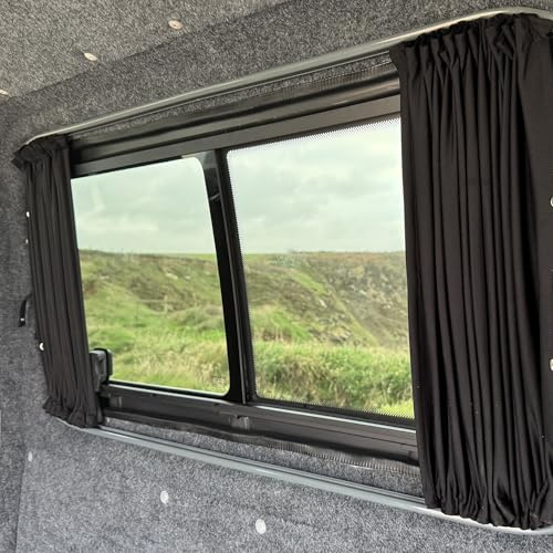 Shore Vans Blackout Curtains Compatible with VW T5 T5.1 T6 T6.1 (Black, Passenger Centre)