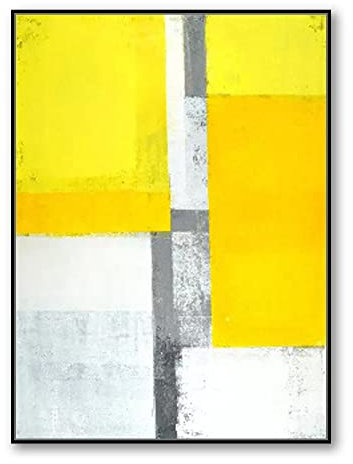 MWMG Handgemalte Acrylbilder, Moderne Abstrakte Gelbe Textur Geometrischer Minimalismus Handgemalte Rahmenlose Ölgemälde Auf Leinwand Für Familienwand Wohnzimmer Esszimmer Home Art Decor, 100X15