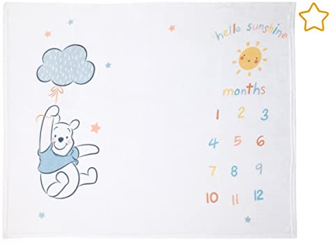 Disney Winnie Puuh Babydecke, Weiß, Gelb und Aqua, superweich